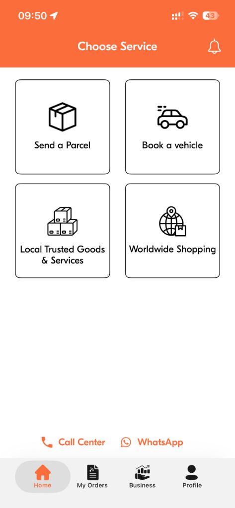 Customer app English home screen