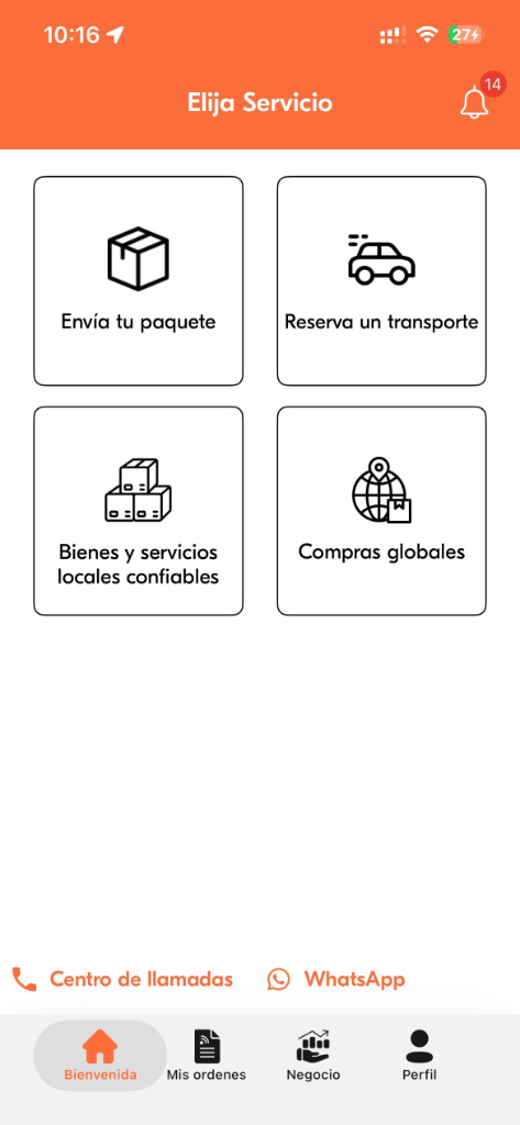 Customer app Spanish home screen