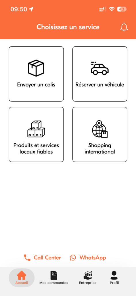Customer app French home screen