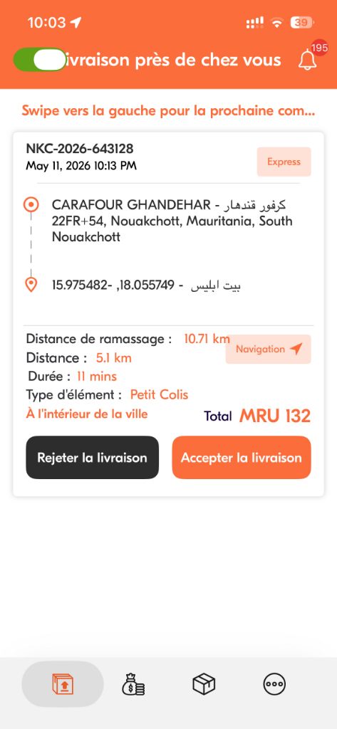 Driver app French home screen